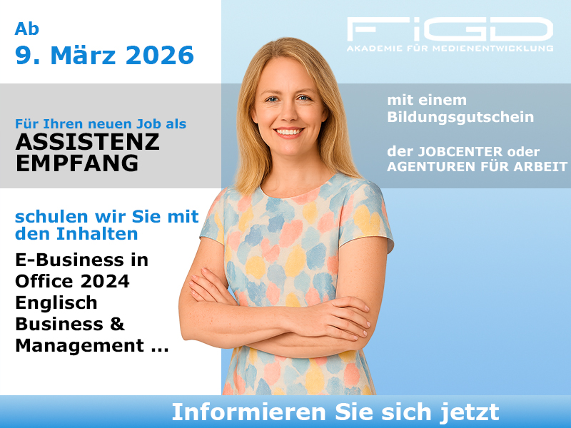 Assistenz Empfang 1 Assistenz Empfang – Weiterbildung an der FiGD Akademie in Berlin, 100% förderbar mit Bildungsgutschein.