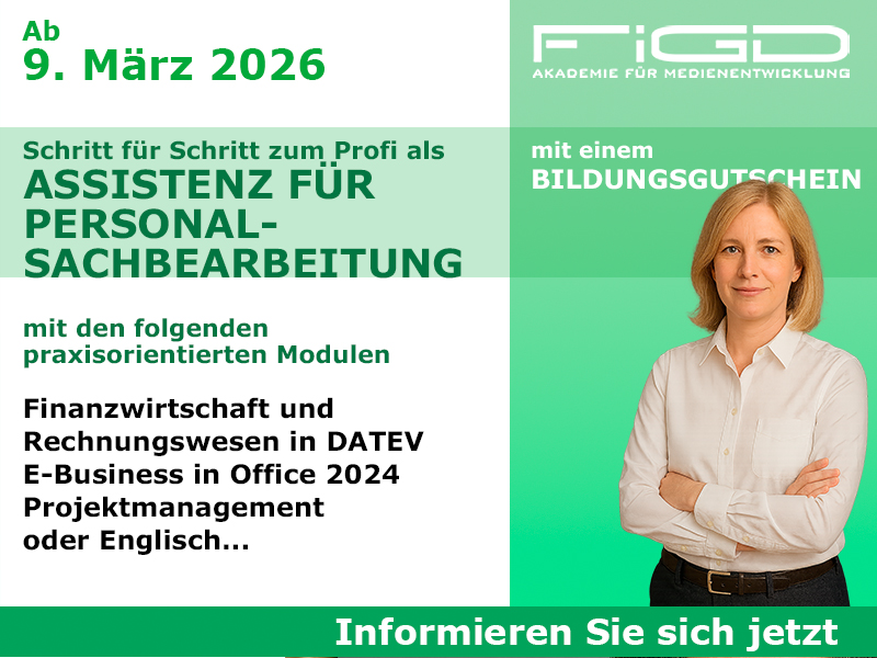 Assistenz Personalsachbearbeitung 1 Assistenz Personalsachbearbeitung Assistentin Personalsachbearbeitung Weiterbildung in Berlin – 100 %% förderbar mit Bildungsgutschein bei der FiGD Akademie.