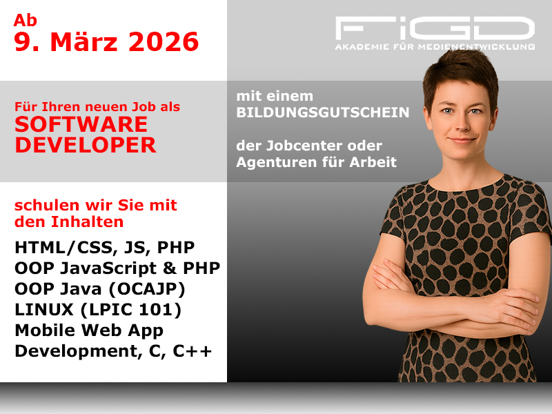 Software Developer Weiterbildung Software Dev Weiterbildung in Berlin – 100 %% förderbar mit Bildungsgutschein bei der FiGD Akademie.