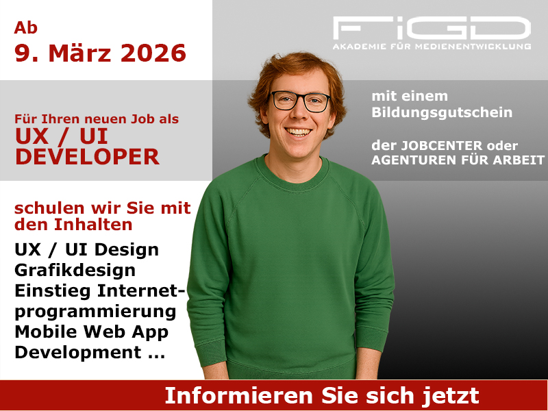 Ux Ui Developer Weiterbildung Ux Ui Developer Weiterbildung in Berlin – 100 %% förderbar mit Bildungsgutschein bei der FiGD Akademie.