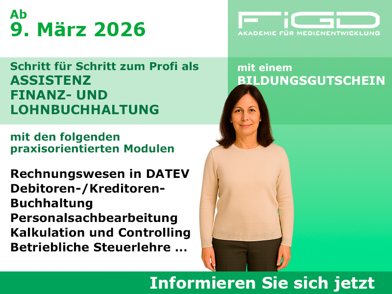 Assistenz Finanz- und Lohnbuchhaltung 1 Weiterbildung Finanz Lohnbuchhaltung Assistenz Finanz Und Lohnbuchhaltung Weiterbildung in Berlin – 100 %% förderbar mit Bildungsgutschein bei der FiGD Akademie.