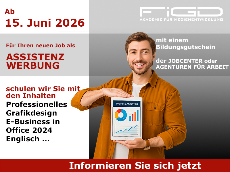 Assistenz Werbung 1 Assistenz Werbung Weiterbildung in Berlin – 100 %% förderbar mit Bildungsgutschein bei der FiGD Akademie.