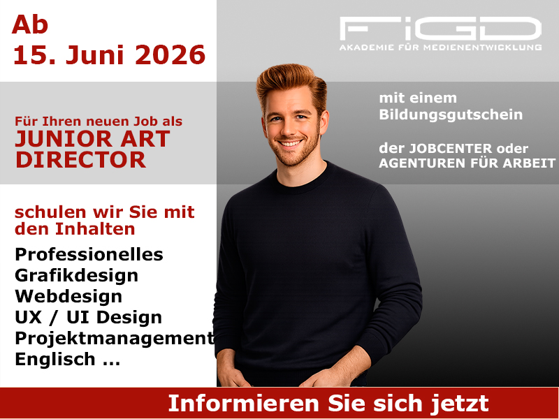 Junior Art Director Weiterbildung in Berlin – 100 %% förderbar mit Bildungsgutschein bei der FiGD Akademie.