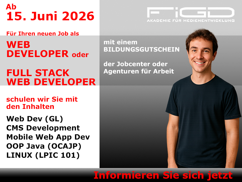 Web Developer Weiterbildung in Berlin – 100 %% förderbar mit Bildungsgutschein bei der FiGD Akademie.