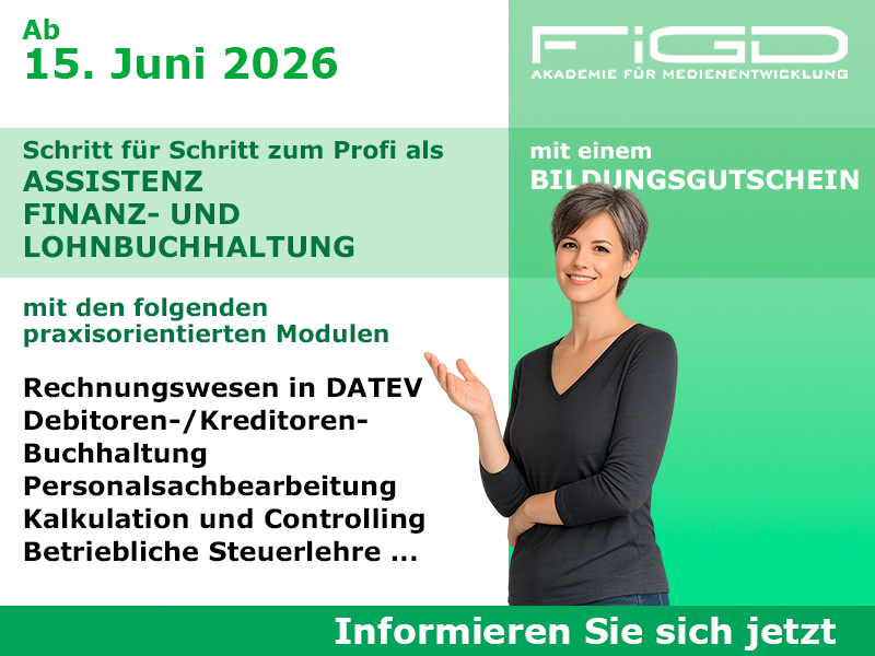 Weiterbildung Finanz Lohnbuchhaltung Weiterbildung in Berlin – 100 %% förderbar mit Bildungsgutschein bei der FiGD Akademie.