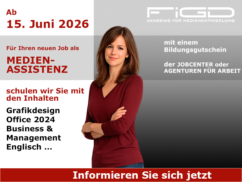 Weiterbildung Medienassistenz Weiterbildung in Berlin – 100 %% förderbar mit Bildungsgutschein bei der FiGD Akademie.