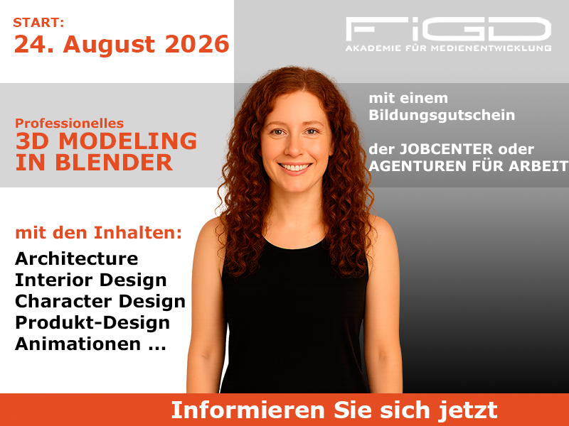 3D Modeling 1 3D Modeling Weiterbildung in Berlin – 100 %% förderbar mit Bildungsgutschein bei der FiGD Akademie.