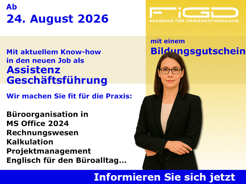Assistenz Geschäftsführung 1 Assistenz Geschaeftsfuehrung Weiterbildung in Berlin – 100 %% förderbar mit Bildungsgutschein bei der FiGD Akademie.