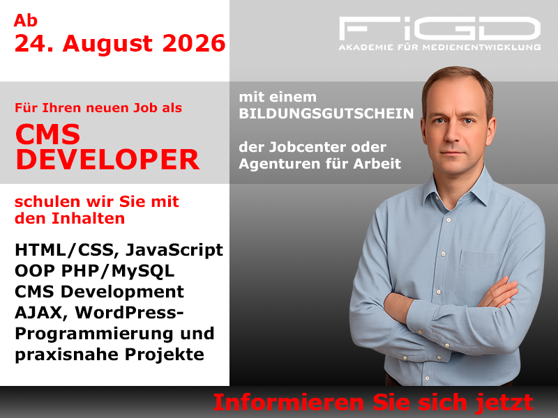 CMS Developer 1 Cms Developer Weiterbildung in Berlin – 100 %% förderbar mit Bildungsgutschein bei der FiGD Akademie.