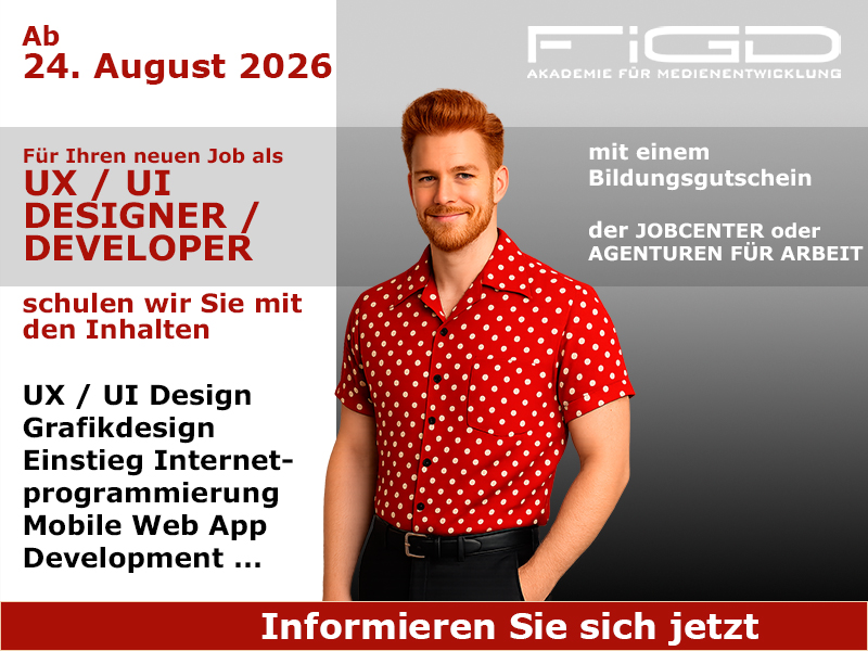 Ux Ui Developer Weiterbildung Weiterbildung in Berlin – 100 %% förderbar mit Bildungsgutschein bei der FiGD Akademie.