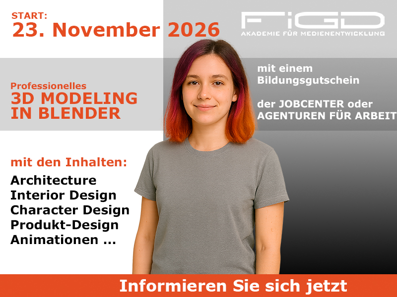3D Modeling 1 3D Modeling Weiterbildung in Berlin – 100 %% förderbar mit Bildungsgutschein bei der FiGD Akademie.
