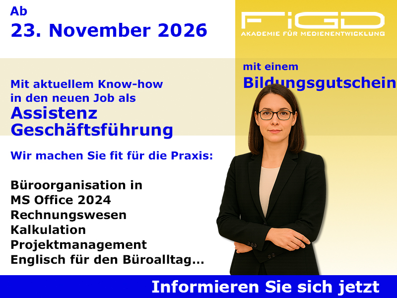 Assistenz Geschäftsführung 1 Assistenz Geschaeftsfuehrung Weiterbildung in Berlin – 100 %% förderbar mit Bildungsgutschein bei der FiGD Akademie.