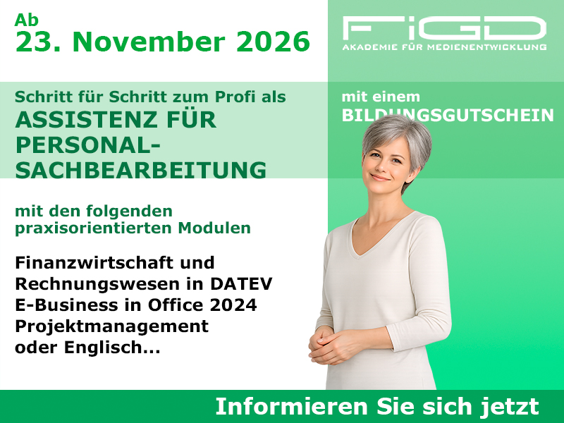 Assistenz Personalsachbearbeitung 1 Assistenz Personalsachbearbeitung Weiterbildung in Berlin – 100 %% förderbar mit Bildungsgutschein bei der FiGD Akademie.