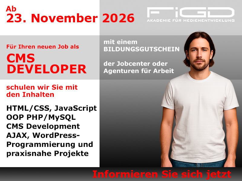 CMS Developer 1 Cms Developer Weiterbildung in Berlin – 100 %% förderbar mit Bildungsgutschein bei der FiGD Akademie.