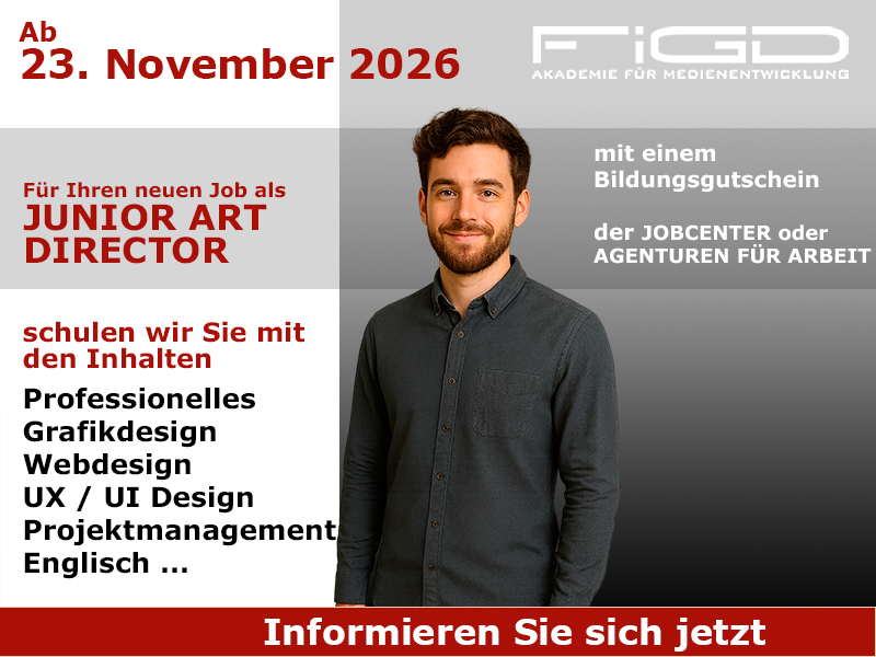 Junior Art Director Weiterbildung in Berlin – 100 %% förderbar mit Bildungsgutschein bei der FiGD Akademie.