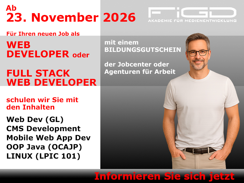 Web Developer Full Stack Web Developer Weiterbildung in Berlin – 100 %% förderbar mit Bildungsgutschein bei der FiGD Akademie.
