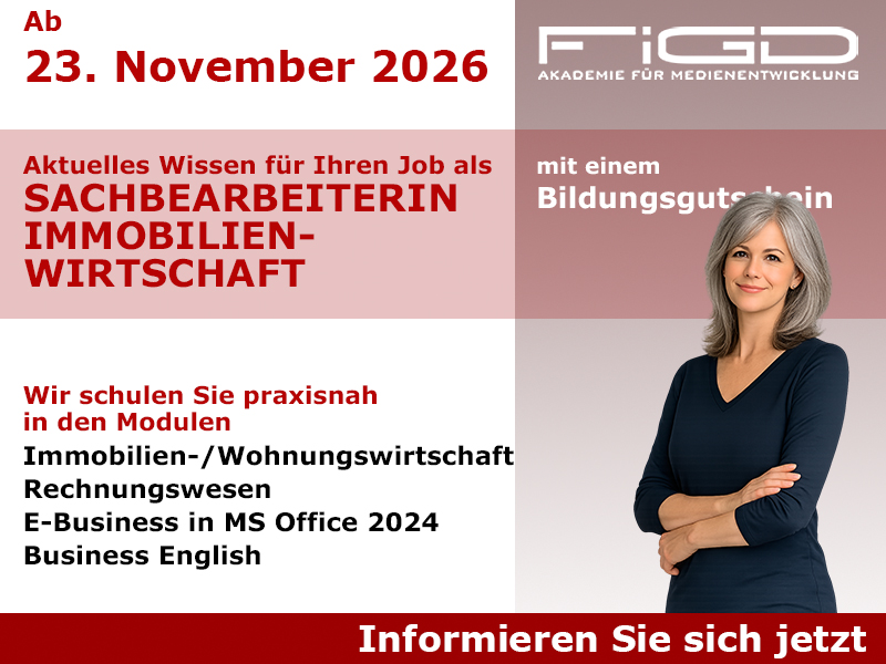 Sachbearbeiter Immobilienentwicklung 1 Sachbearbeiter Immobilienentwicklung Sachbearbeiterin Immobilienwirtschaft Weiterbildung in Berlin – 100 %% förderbar mit Bildungsgutschein bei der FiGD Akademie.