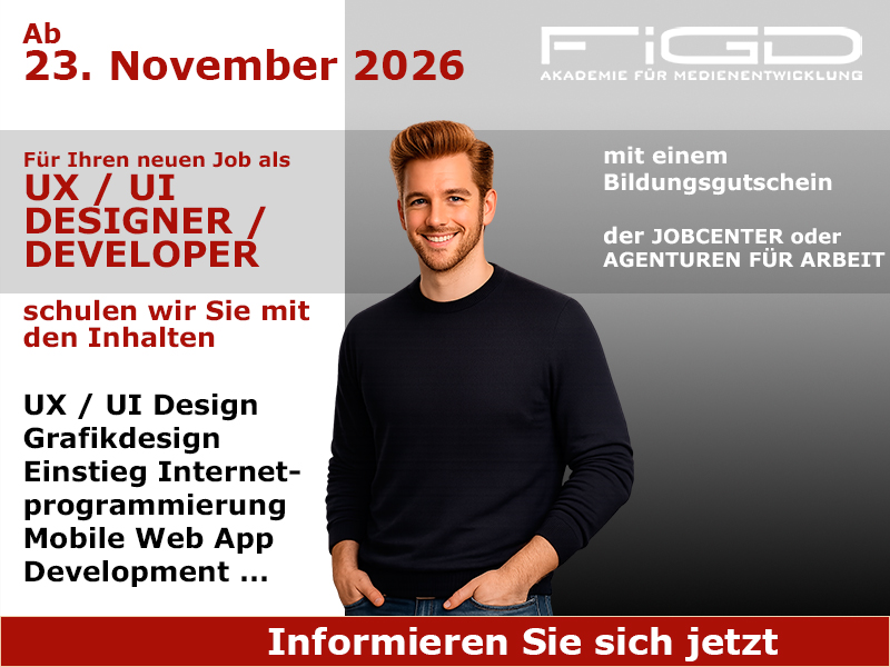 UX / UI Developer 1 Ux Ui Developer Weiterbildung Weiterbildung in Berlin – 100 %% förderbar mit Bildungsgutschein bei der FiGD Akademie.