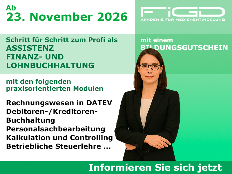 Assistenz Finanz- und Lohnbuchhaltung 1 Weiterbildung Finanz Lohnbuchhaltung Weiterbildung in Berlin – 100 %% förderbar mit Bildungsgutschein bei der FiGD Akademie.